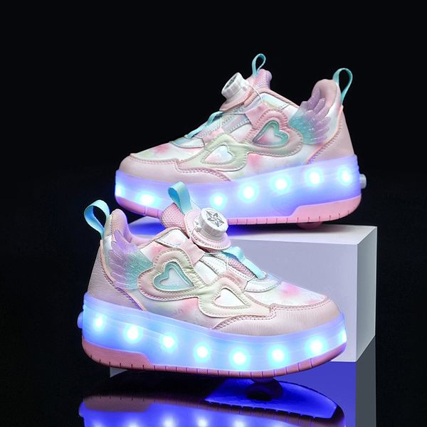 

PONERAIT Glowing Led Light USB ChargingTwo wheels Roller Skate Shoe Fashion Girls sneaker Outdoor Walk shoe, A1