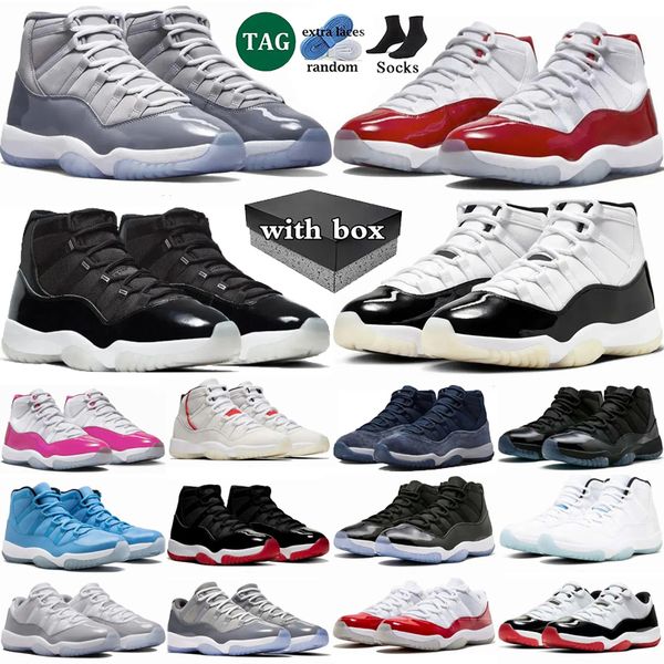 

With box 11 Cherry Basketball Shoes Men Women 11s DMP Neapolitan Cement Grey Gratitude Cool Grey Cap and Gown Bred Mens Trainers Sport Sneakers 36-47, Color 26