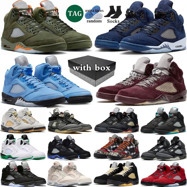 

with box 5 basketball shoes mens 5s olive UNC Georgetown University Blue Muslin Aqua Burgundy Racer Blue lucky Green Bean mens sport trainers sneakers, Color 16