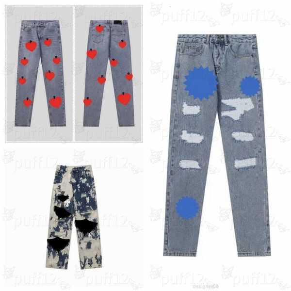 

Ch Jeans Designer Make Old Washed Straight Trousers Heart Letter Prints for Women Men Casual Long Style Hearts Purple Jeans Ksubi, Blue