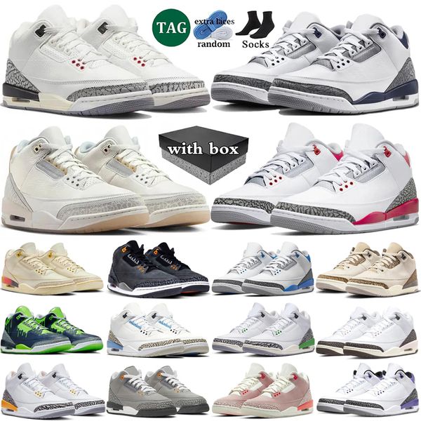

with box 3 basketball shoes mens womans 3s fear Ivory Midnight Navy White Cement Reimagined Racer Blue fire red Lucky Green mens womans sport trainers sneakers, Color 20