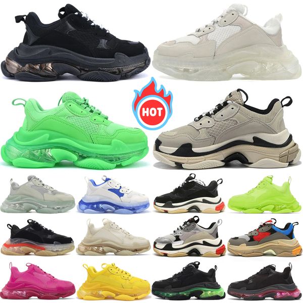 

Triple s men women designer casual shoes platform sneakers clear sole black white grey red pink blue Neon Green mens trainers Tennis, Color7
