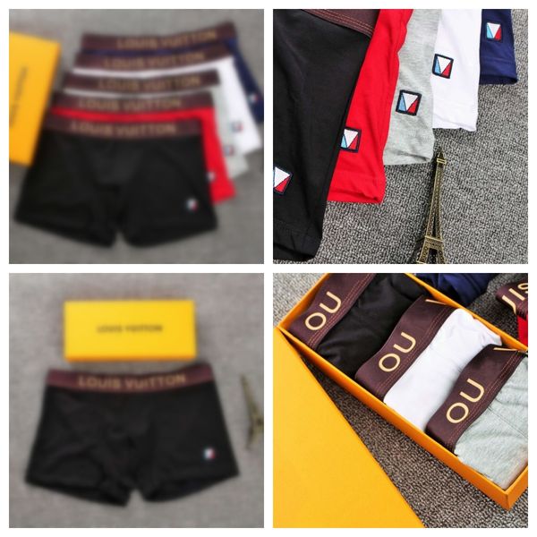 

New Luxury Designer Sexy Mens Underpants Boxers For Man Underwear Cueca Boxer Interior Vintage Shorts 3 pieces/box, #3color random