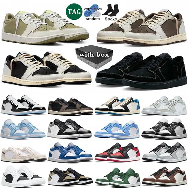 

With box 1 1s Basketball Shoes Men Women Mens Golf Olive Black Phantom traviss Reverse Dark Mocha panda Vintage UNC Grey scotts Trainers Sport Outdoor Shoes Sneakers, Color 2