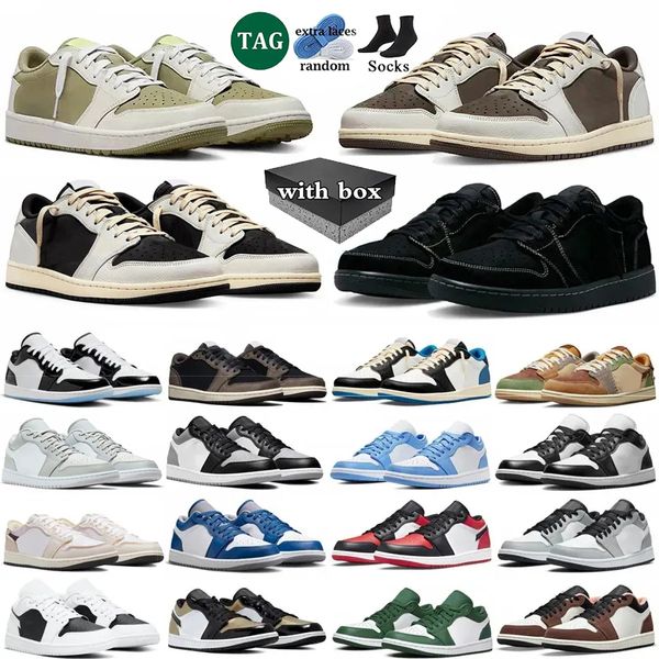 

With box 1 1s Basketball Shoes Men Women Mens Golf Olive Black Phantom Reverse Dark Mocha panda UNC Grey Trainers Sport Sneakers, Color 10