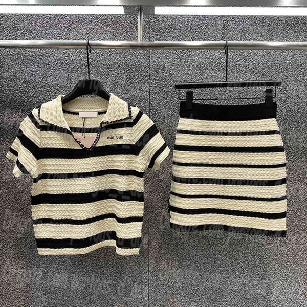 Luxury Women Dress Knits Set Striped Casual Short Sleeve Skirts Tops Outfits Designer Polo Knitted Dresses Sets, Striped with label #0307
Luxury Women Dress Knits Set Striped Casual Short Sleeve Skirts Tops Outfits Designer Polo Knitted Dresses Sets, Striped with label #0307
