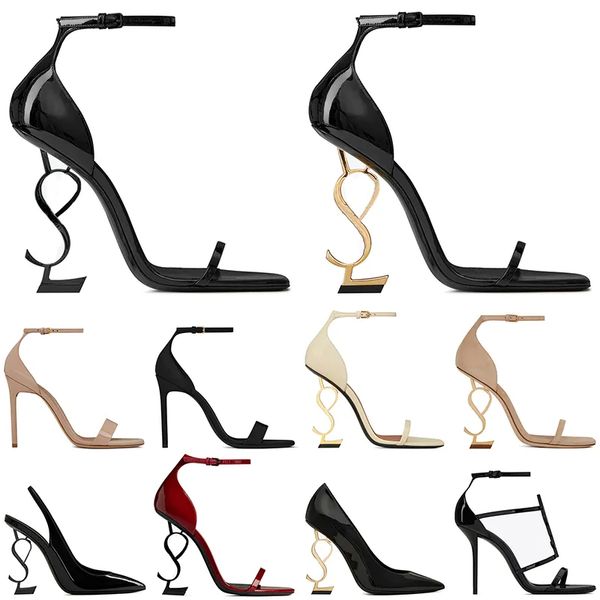 

women luxury Dress Shoes designer high heels patent leather Gold Tone triple black nuede red womens lady fashion sandals Party Wedding Office pumps, Color 11