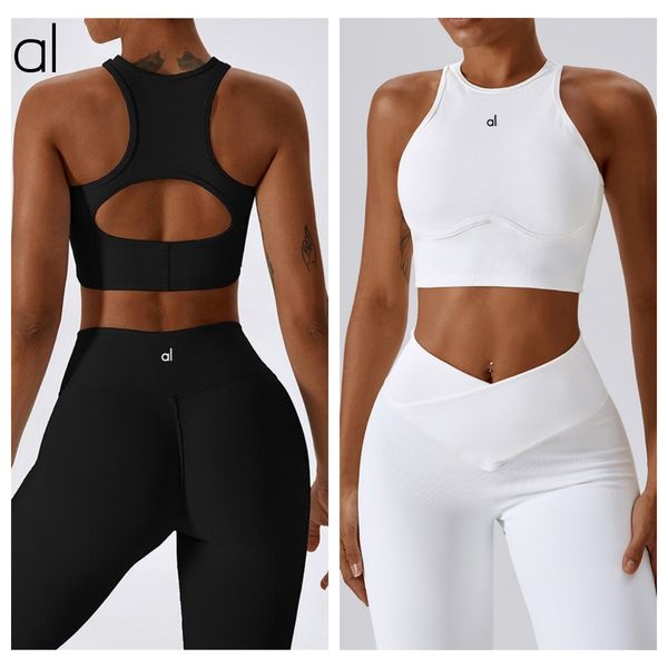 

AL-120 Yoga Sports Bras Top+flare Pants Suit Up Bra Shockproof Jogger Fitness Sports Vest Pilates Thread Hollow Beauty Back Tight Yoga Bra Tank, Blue pants