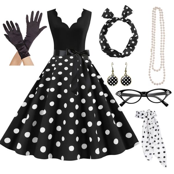 Women's A-Line Rockabilly Dress Polka Dots Swing Dress Flare Dress with Accessories Set 1950s 60s Retro Vintage, White
Women's A-Line Rockabilly Dress Polka Dots Swing Dress Flare Dress with Accessories Set 1950s 60s Retro Vintage, White