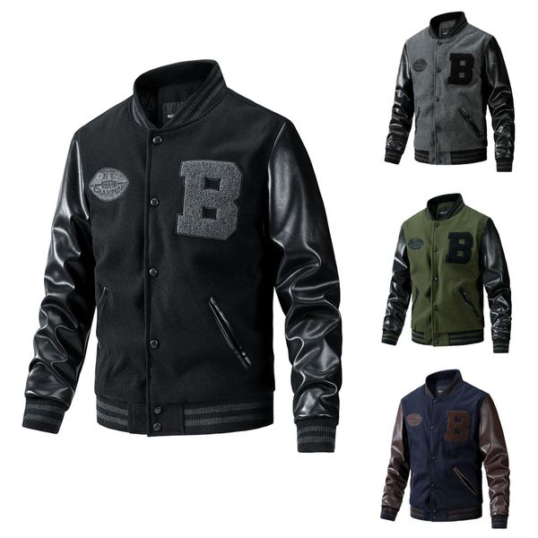 Men Streetwear Stand Collar Designer Baseball Coat Windbreaker Letter Patchwork Embroidery Leather Sleeve Varsity Jackets Bomber Man Usa, Green
Men Streetwear Stand Collar Designer Baseball Coat Windbreaker Letter Patchwork Embroidery Leather Sleeve Varsity Jackets Bomber Man Usa, Green