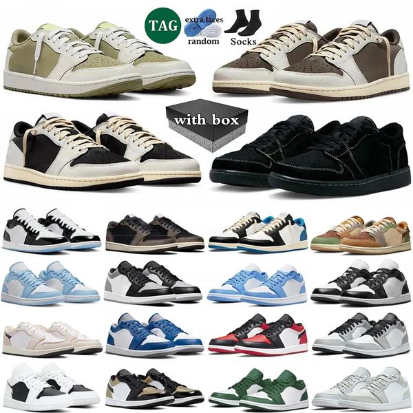 

With box 1 1s Basketball Shoes Men Women Mens Golf Olive Black Phantom Reverse Dark Mocha panda Vintage UNC Grey Trainers Sport Sneakers size 36-47, Color 10