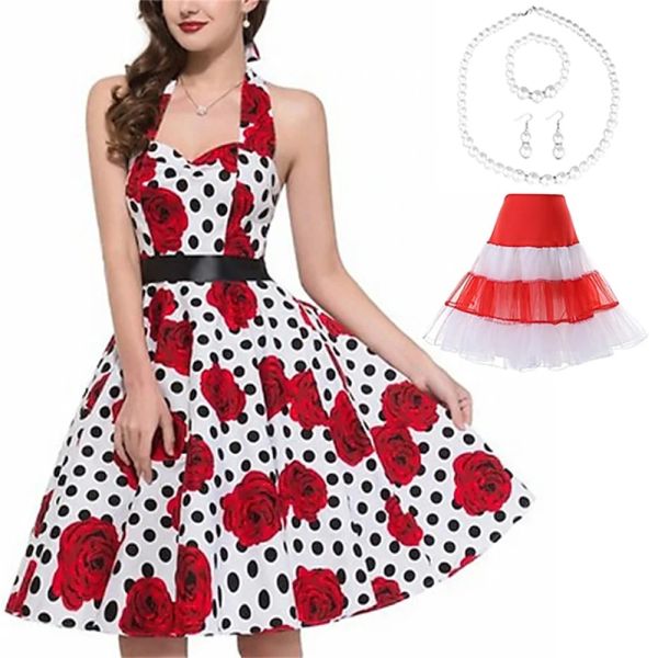 

Retro Vintage 1950s Rockabilly Petticoat Hoop Skirt A-Line Dress Tutu Flare Dress Audrey Hepburn Party Evening Masquerade Dress, Red