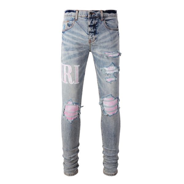 Men Broken Letter Patch Embroidered Hole Jean Denim Slim Washed Blue Stretch Skinny Jeans Amiryes Plus Size Man
Men Broken Letter Patch Embroidered Hole Jean Denim Slim Washed Blue Stretch Skinny Jeans Amiryes Plus Size Man