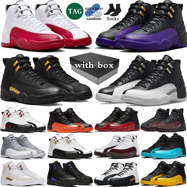 

With box 12 Cherry Basketball Shoes Men 12s Red Taxi Brilliant Orange Playoffs Gamma Blue Stealth White Muslin Utility Mens Trainers Sport Outdoor Sneakers, Color 26