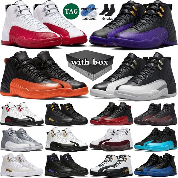 

With box 12 Cherry Basketball Shoes Men 12s Red Taxi Brilliant Orange Playoffs Gamma Blue Stealth White Muslin Mens Trainers Sport Outdoor Sneakers size 40-47, Color 5