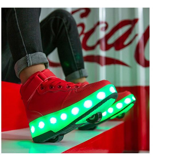 

PONERAIT Led Light Glowing USB Charging Two wheels Roller Skate Shoe Fashion Sneaker Walk Shoe, Silver