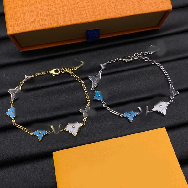 

Stone Charm Chain Bracelet Crystal Clover Flower Charm Pendants Original Designer Fashion Women 18K Gold Silver Plated Wristband Cuff Link Bangle Jewelry With Box