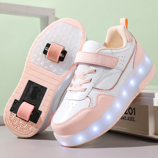 

PONERAIT Deformation Two wheels Glowing USB Charging Roller Skate Shoe Children Unisex Sneaker, Red