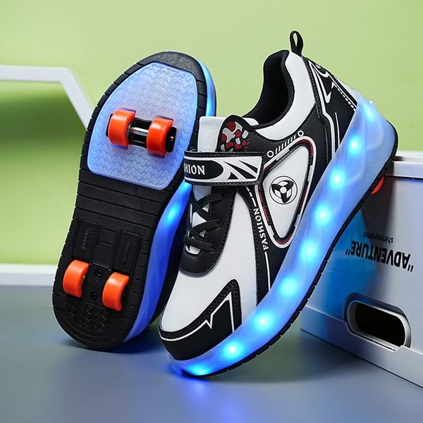 

PONERAIT Dual-Use Four wheels USB Charging Roller Skate Shoe Deformation Unisex Sneaker Adult Walk Shoe, Blue
