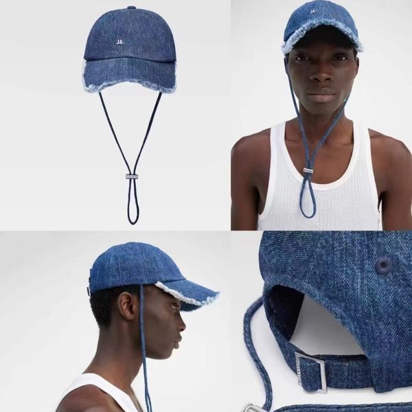 

Ripped Designer Caps Denim Summer Ball Cap Rope Adjustable Casquette Luxe Beach Hat, B-blue01