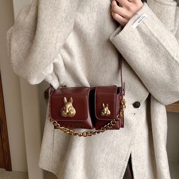 Outlet factory shoulder bag 4 colors small design cartoon rabbit metal fashion chain bag street trend solid color leather handbag personalized fashion backpack, Black
Outlet factory shoulder bag 4 colors small design cartoon rabbit metal fashion chain bag street trend solid color leather handbag personalized fashion backpack, Black