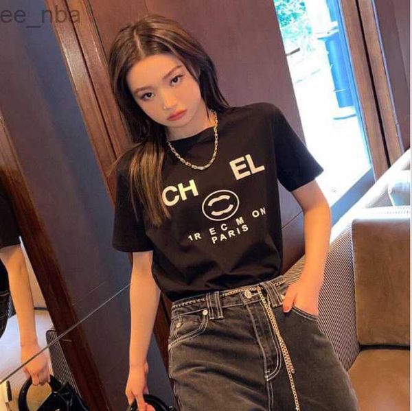 

Advanced Version Womens T-shirt France Trendy Clothing Two C Letter Graphic Print Couple Fashion Cotton Round Neck Xxxl Channel Clothes Short Sleeve Tops Tees, Black