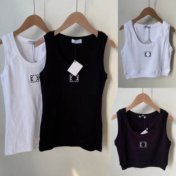 

Designer Vest Embroidery Logo Designer Tank Top Women Summer Short Slim Navel exposed outfit Elastic Sports Knitted Tanks LOES clothes, White