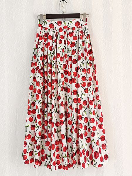 

daily women lady summer sweet cherry print skirt long vintage casual wear dress factory wholesale 3826, As photo
