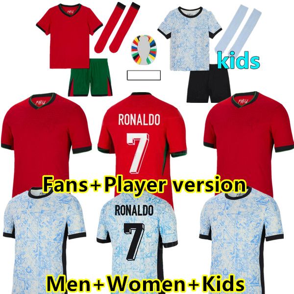 

S-4XL 24 25 Portugal B.FERNANDES Soccer Jerseys 2024 2025 BRUNO JOAO FELIX RONALDO Bernardo Diogo CANCELO Football Shirt Men Women Player Version Kids Full Sets, Blue