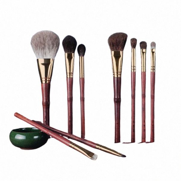 

- Mydestiny 9 Pcs Profial Makeup Rosewood High Grade Brush Set Soft Animal Fox Squirrel Goat Hair 66v4#, Army green