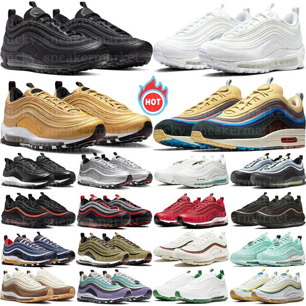 

max 97 Running Shoes Men Women 97s Triple Black White Sliver Gold Bullet Black Red Sean Bred Pine Green womans Mens Trainers Sports Sneakers size 36-45