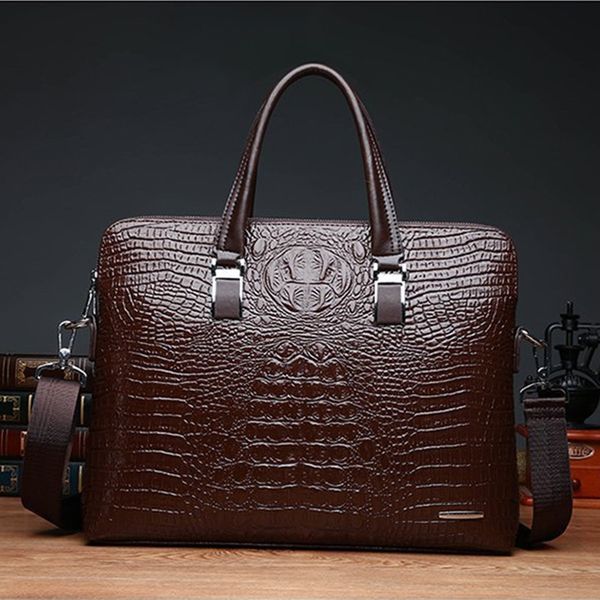 Outlet factory handbag fashion crocodile business briefcase large capacity double zipper compartment men handbag Joker embossed leather shoulder bag 1966#, Brown
Outlet factory handbag fashion crocodile business briefcase large capacity double zipper compartment men handbag Joker embossed leather shoulder bag 1966#, Brown