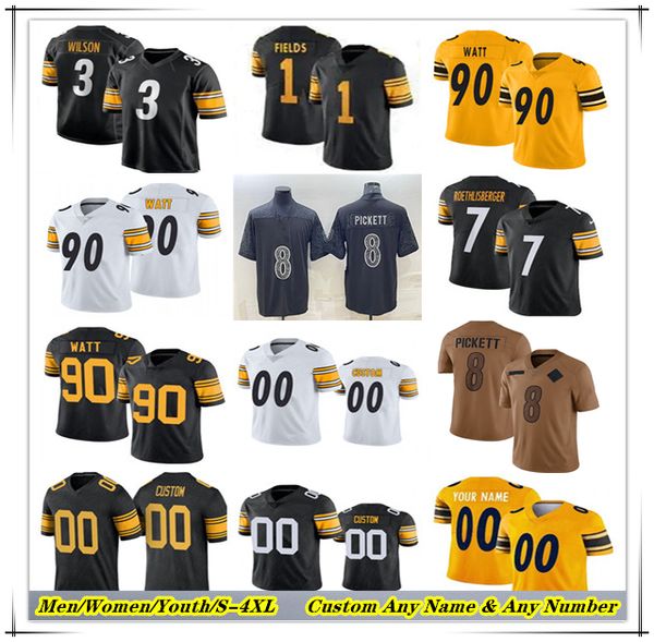 

American Football Jerseys Russell Wilson Justin Fields TJ Watt Franco Najee Harris George Pickens Pat Freiermuth Joey Porter Jr Patrick Queen STEELER Jerome Bettis, Men brown