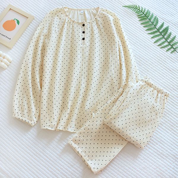 Pajama women's spring and summer cotton crepe long sleeved daily wear autumn and winter Korean version simple polka dot gauze pullover home clothing, Beige - pullover point
Pajama women's spring and summer cotton crepe long sleeved daily wear autumn and winter Korean version simple polka dot gauze pullover home clothing, Beige - pullover point