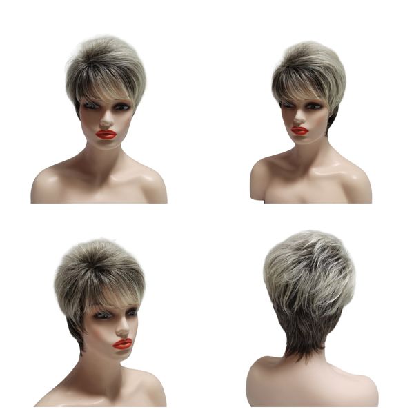 Short Gray Fluffy Wig Dark Roots for White Black Women Synthetic High Heat Fiber Knots Glueless Wig Wig Grip Cap, Gray white
Short Gray Fluffy Wig Dark Roots for White Black Women Synthetic High Heat Fiber Knots Glueless Wig Wig Grip Cap, Gray white
