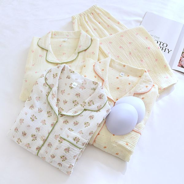 Women's spring and summer thin style bra free pajamas, pure cotton double-layer crepe cotton home clothing, lapel long sleeved set, Little strawberry
Women's spring and summer thin style bra free pajamas, pure cotton double-layer crepe cotton home clothing, lapel long sleeved set, Little strawberry