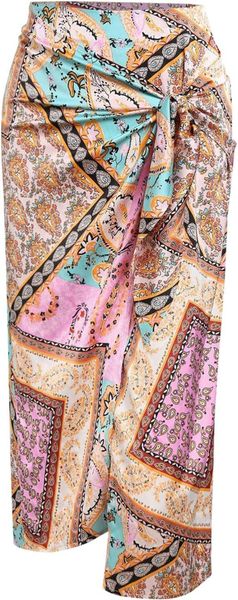 

ZAFUL Women's Boho High Waist Midi Skirt Sexy Split Sarong Skirt Bandana Paisley Print Bodycon Skirt, Pink