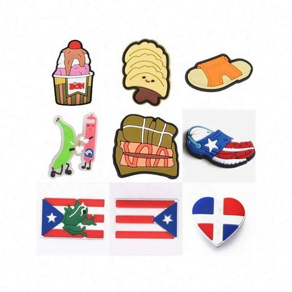 

cartoon funny clog charms soft pvc charms custom Puerto Rico flag clog charms