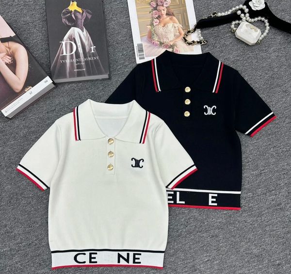 Fashion shirts for women designer cellin 24SS New Letter Embroidered Logo Button Decoration Short Knitted Polo Neck Top, Black
Fashion shirts for women designer cellin 24SS New Letter Embroidered Logo Button Decoration Short Knitted Polo Neck Top, Black
