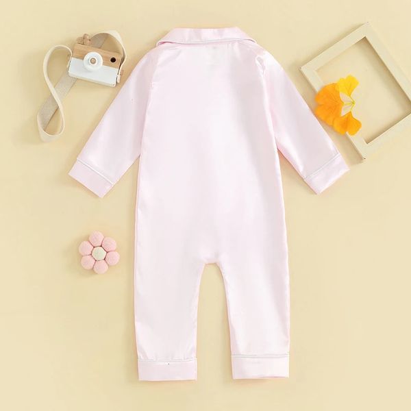 

Born Baby Boy Girl Satin Slik Pajamas Jumpsuits Long Sleeve Button Down Romper Pjs Infant Sleepwear 240325, Pink