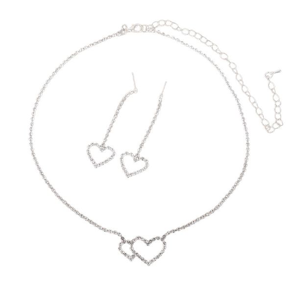 

Hot selling jewelry in Europe and America, fashionable and simple heart-shaped necklace earrings, two-piece set, bride accessories, jewelry set wholesale