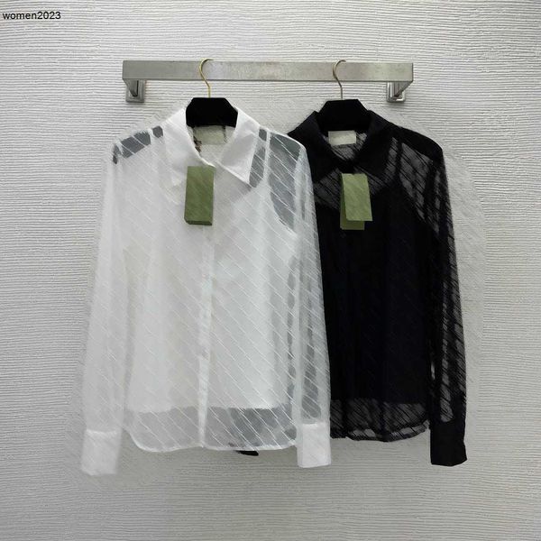 

Brand Shirt Designer Blouse Women Shirts Spring Womens Fashion LOGO Perspective of Sexy Mesh Long Sleeve Base Shirt Dating Blouses Mar 29, #4-white