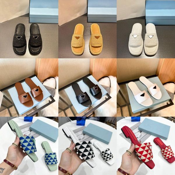 2024 Designer women Slippers Prad Triangle Straw Weave Glitter Spring Flat Shoes Thick Bottom Slippers Flat Heel Casual Summer Outdoors Scuffs Beach sandals, Grey
2024 Designer women Slippers Prad Triangle Straw Weave Glitter Spring Flat Shoes Thick Bottom Slippers Flat Heel Casual Summer Outdoors Scuffs Beach sandals, Grey