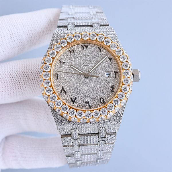 

Diamond Watch for Men 42mm Automatic Mechanical Movement Sapphire Glass Luxury Diamond Bezel Designer Watches Stainless Strap High Quality Business Wristwatch, Color 1