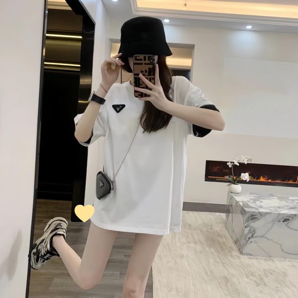 womens clothes designer t shirt Summer New Style Casual Triangle Label Color Block Sleeves Loose oversize Slim Short Sleeve Tshirt with Bag, White
womens clothes designer t shirt Summer New Style Casual Triangle Label Color Block Sleeves Loose oversize Slim Short Sleeve Tshirt with Bag, White