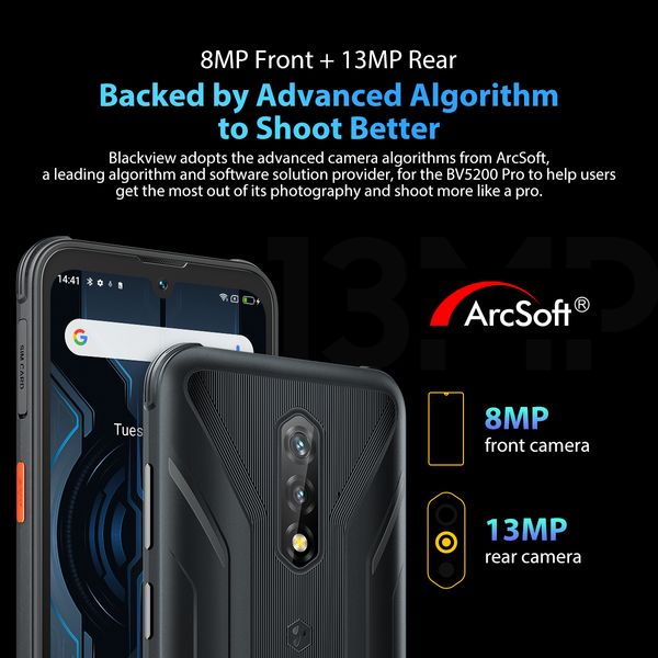 Unlocked Blackview Smartphone BV5200 Pro Rugged Phone Android12 4GB 64GB Mobile Phone 13MP Camare, 5180mAh Cellphone 6