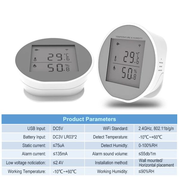 Tuya WiFi Temperature Humidity Sensor USB With Screen Backlight Smart Home Remote Monitor Support Alexa Google Assistant