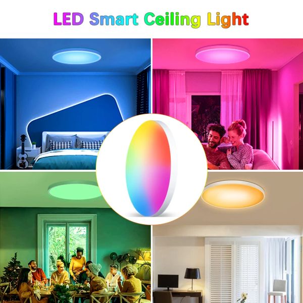 220V Led Smart Ceiling Lights 40W RGB Dimmable DIY Ceiling Lamp 2.4GHz Wifi Smart Life APP Work with Google/Alexa for Home Decor