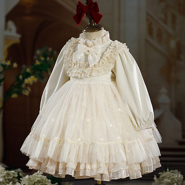 Fall 2024 new Princess Dress Baby Children's dress, Beige