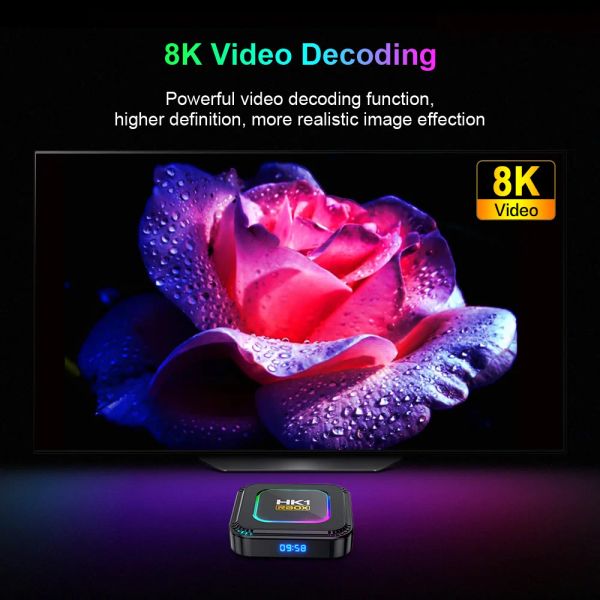 LEMFO Android 13 Smart TV Box HK1 RBOX K8 Android TV Box 8K RGB Light 4GB 128GB RK3528 WiFi6 Dual Wifi 2024 PK Android 12 6K